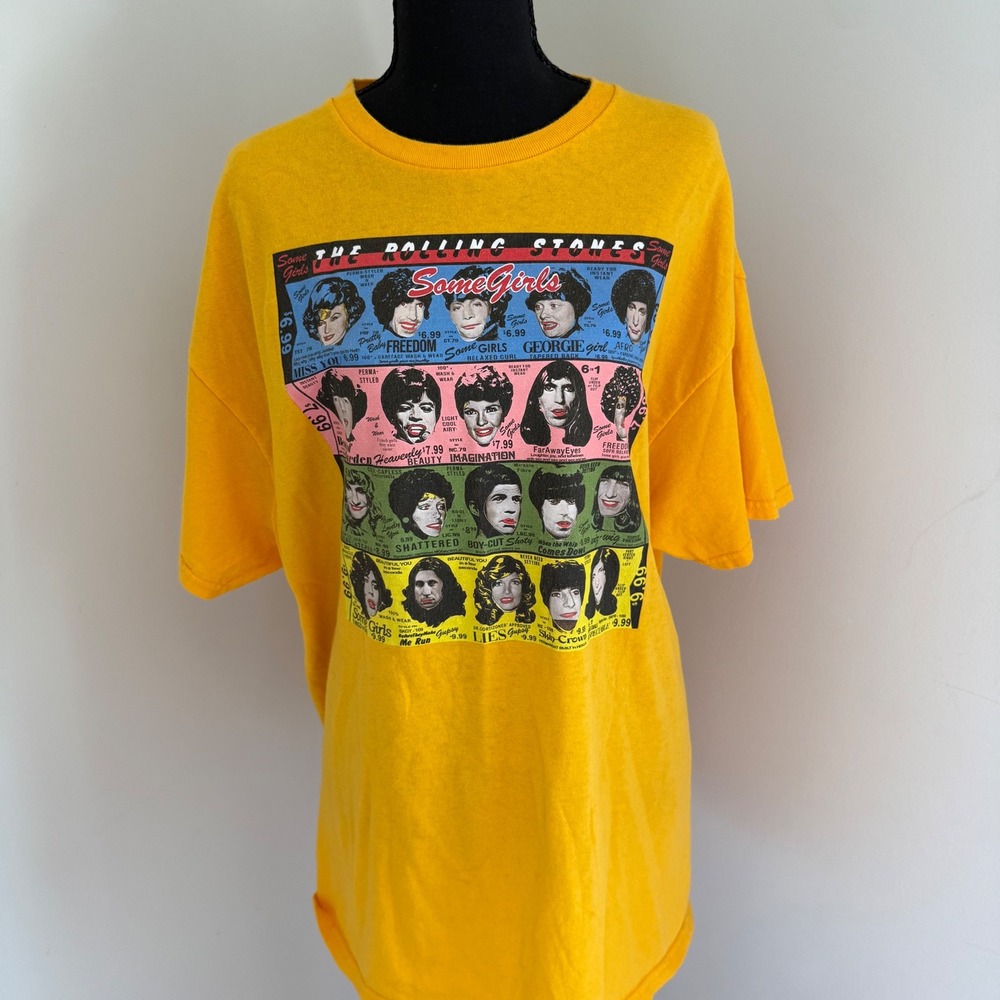 Vtg Rolling Stones Some Girls Yellow Graphic Band T-Shirt Tagless USA Rock Tee